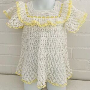 Baby Girl Classic White and Yellow Crochet Dress Size 12-18 Months